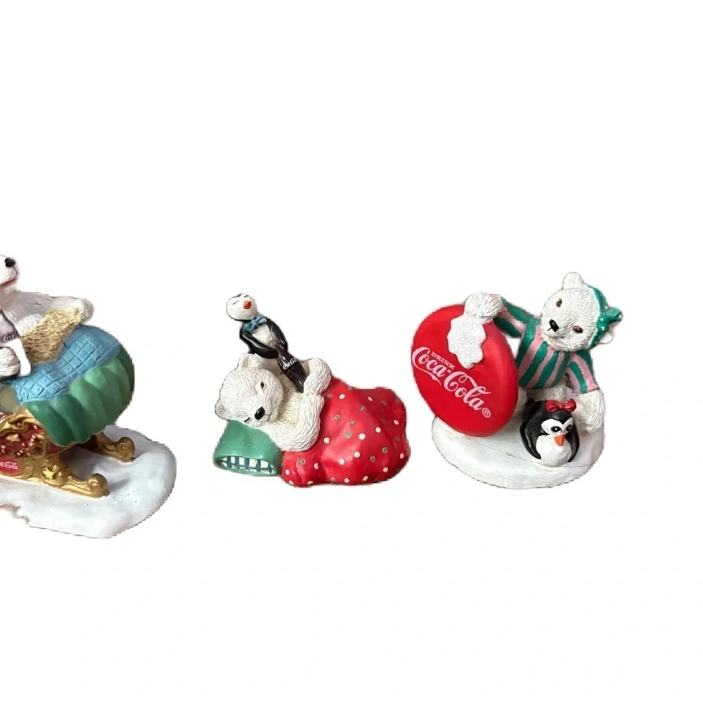 Coca-Cola Holiday Figurine Collection Polar Bear Cubs Penguin Christmas Bundle